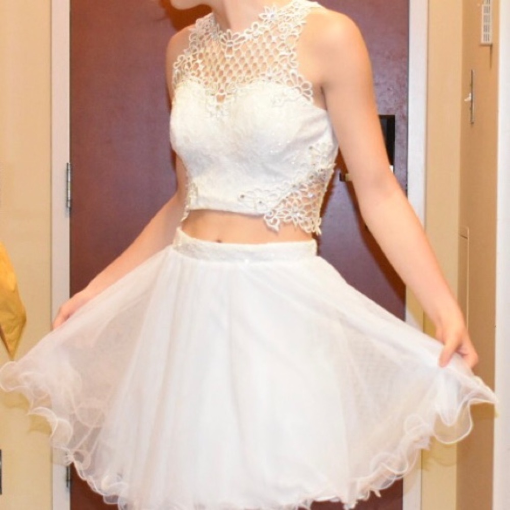 Two Piece White Prom Dress
